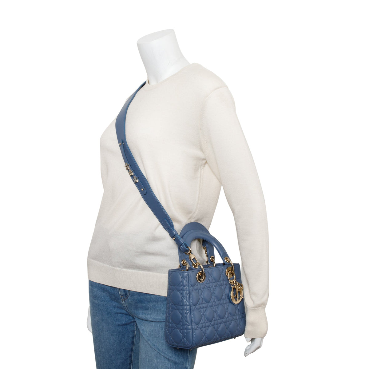 Christian Dior 2022 Blue Cannage Lambskin Leather Small Lady Dior Bag Rovelle Bags