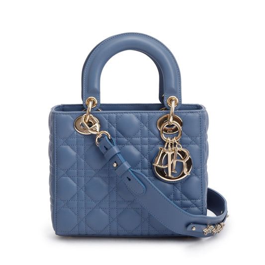 Christian Dior 2022 Blue Cannage Lambskin Leather Small Lady Dior Bag Rovelle Bags