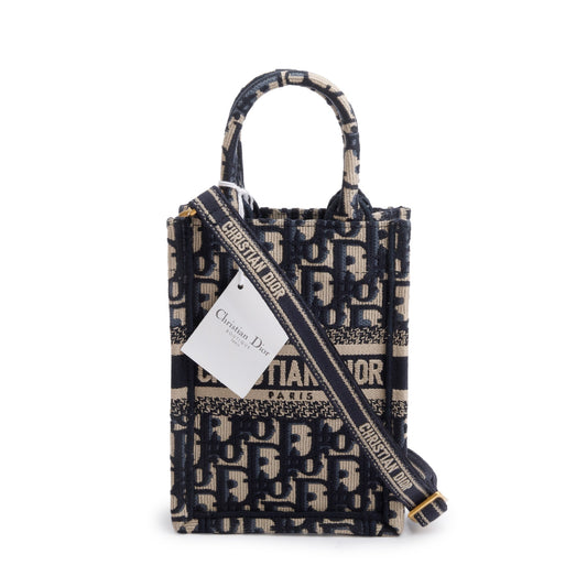 Christian Dior 2022 Blue Oblique Embroidery Mini Vertical Book Tote Rovelle Bags