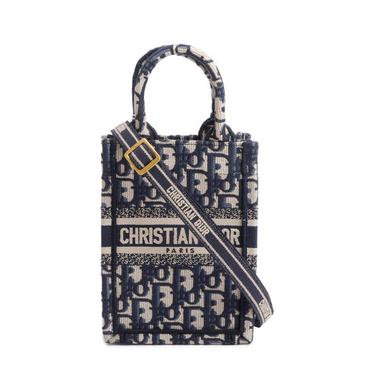 Christian Dior 2022 Blue Oblique Embroidery Mini Vertical Book Tote Rovelle Bags