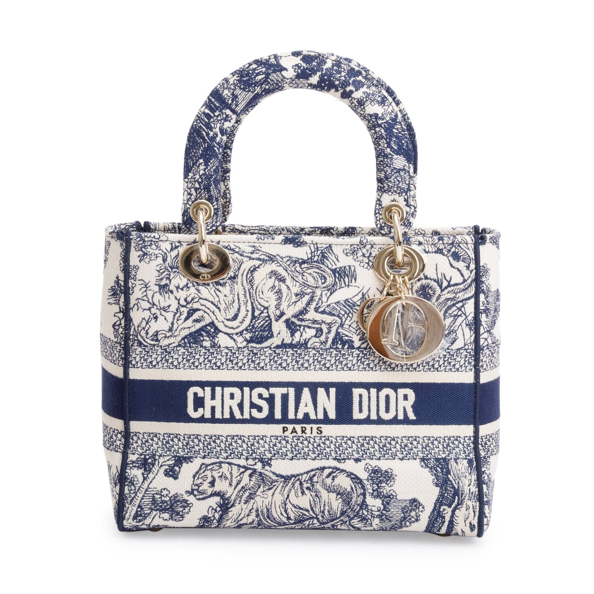 Christian Dior 2022 Blue Toile De Jouy Reverse Embroidery Medium Lady D-Lite Bag Rovelle Bags