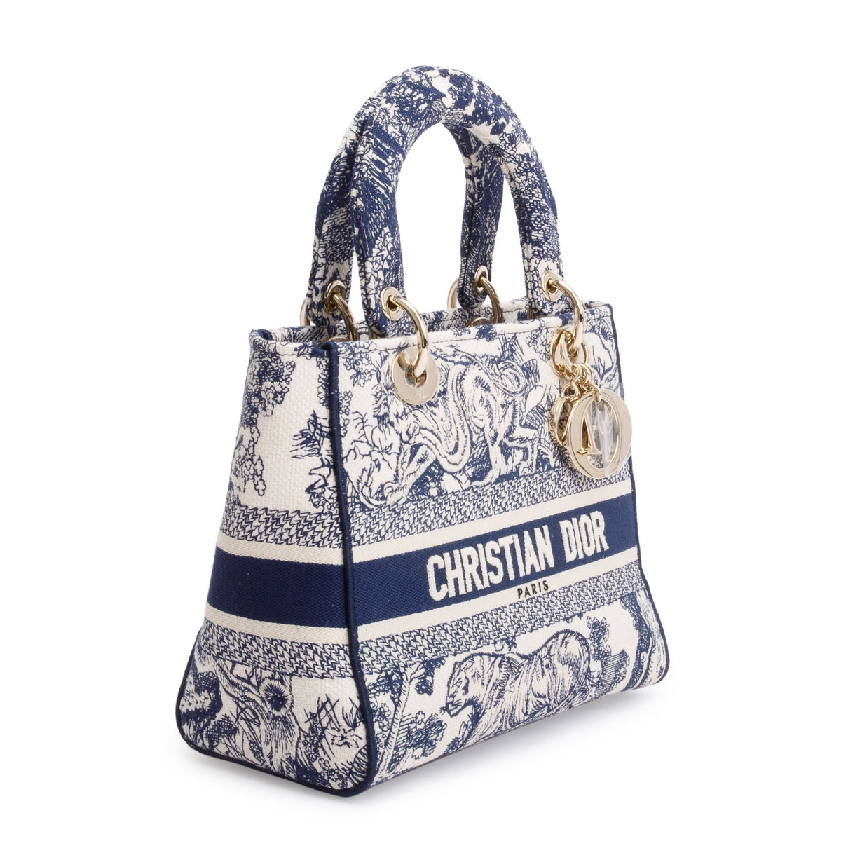 Christian Dior 2022 Blue Toile De Jouy Reverse Embroidery Medium Lady D-Lite Bag Rovelle Bags