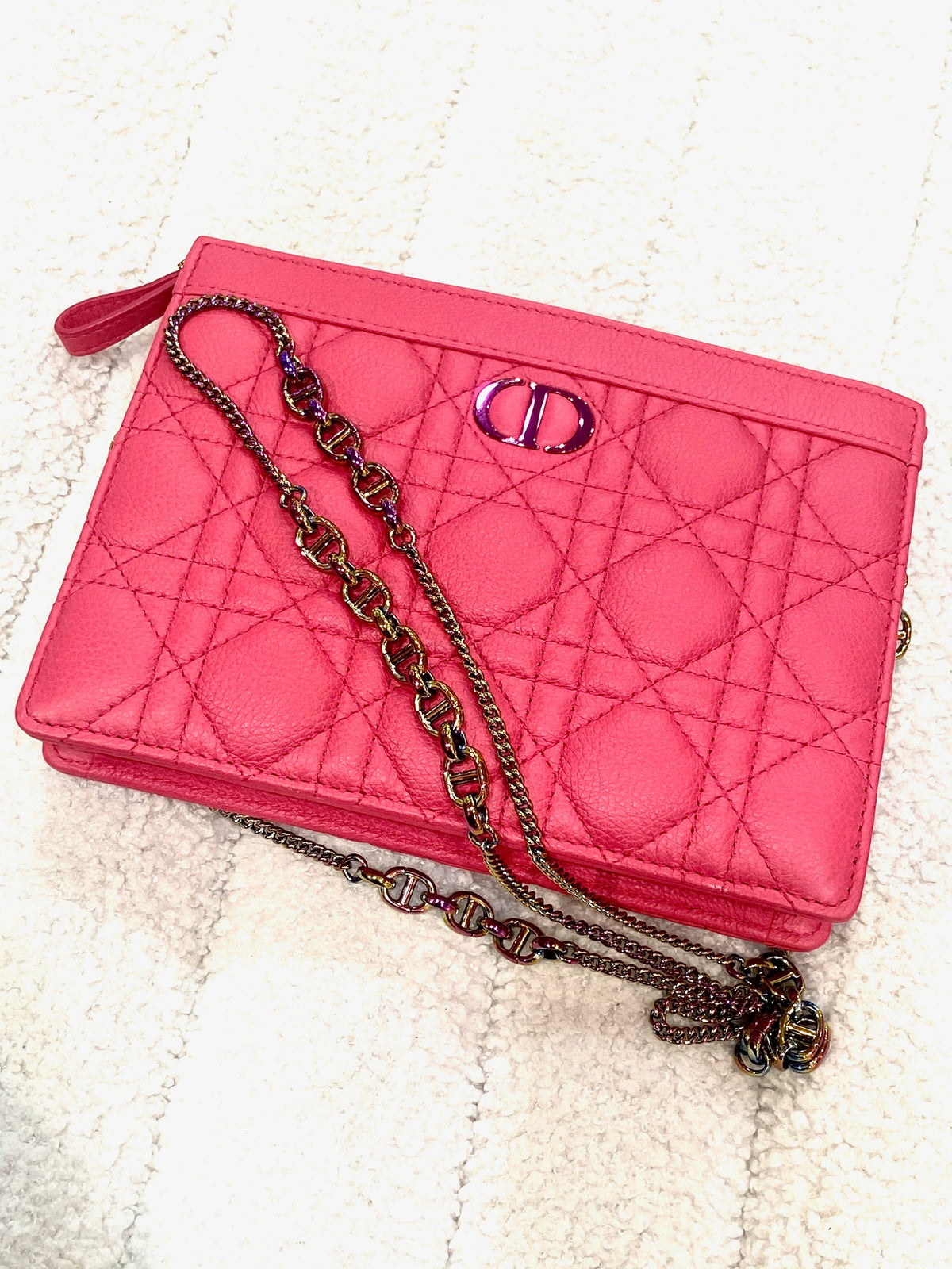 CHRISTIAN DIOR CANNAGE CARO ZIPPED POUCH WITH CHAIN Rovelle Bags