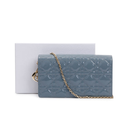 Christian Dior 2022 Cloud Blue Patent Leather Lady Dior Chain Pouch Rovelle Bags