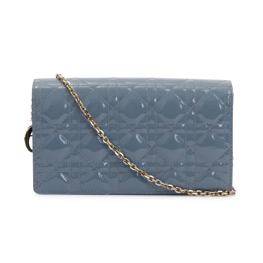 Christian Dior 2022 Cloud Blue Patent Leather Lady Dior Chain Pouch Rovelle Bags