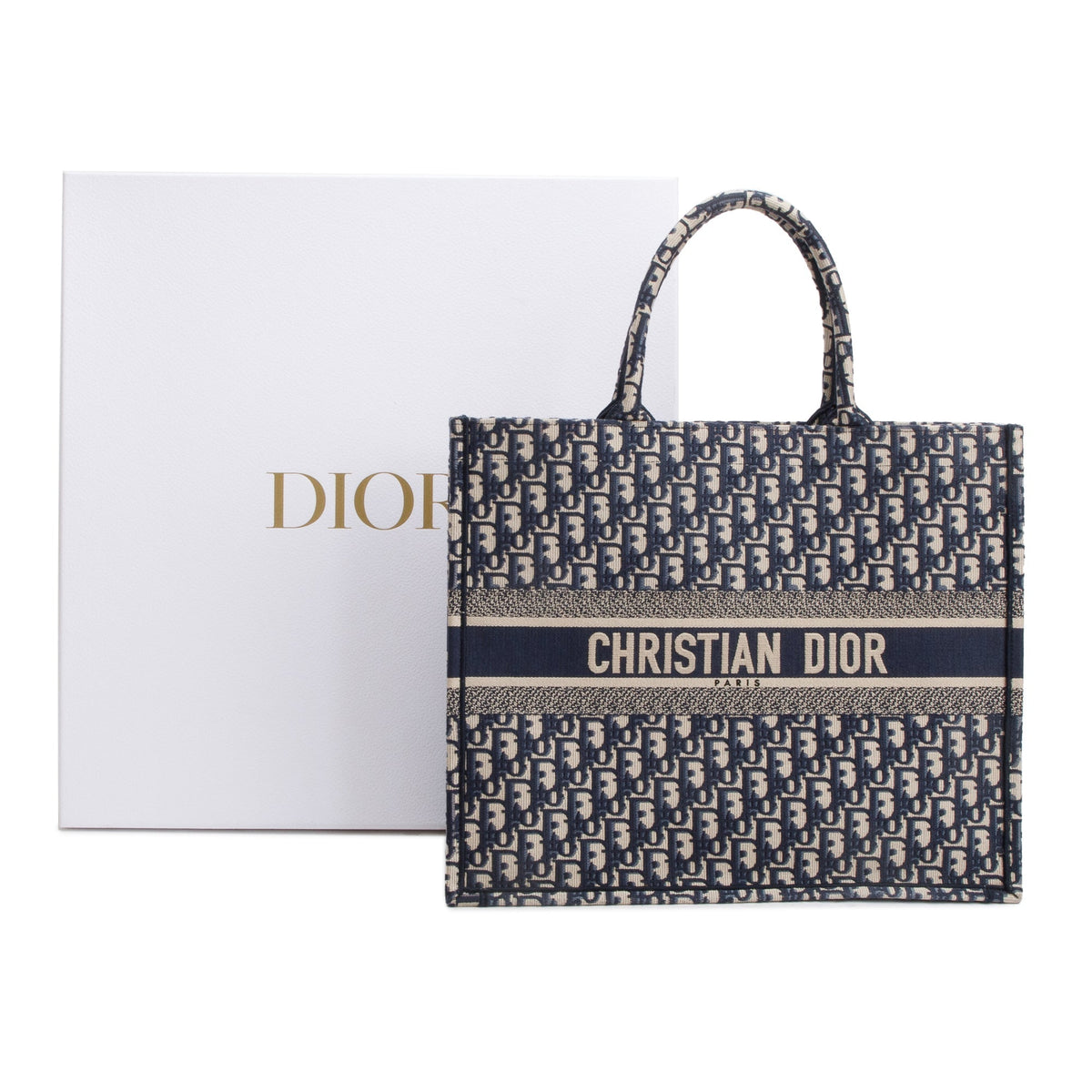 Christian Dior 2022 Ecru and Blue Dior Oblique Embroidery Large Book Tote Rovelle Bags