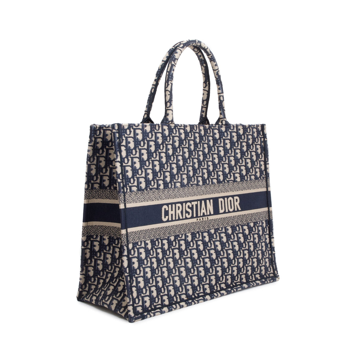 Christian Dior 2022 Ecru and Blue Dior Oblique Embroidery Large Book Tote Rovelle Bags