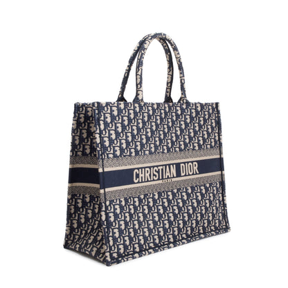 Christian Dior 2022 Ecru and Blue Dior Oblique Embroidery Large Book Tote Rovelle Bags