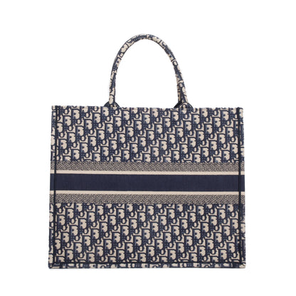 Christian Dior 2022 Ecru and Blue Dior Oblique Embroidery Large Book Tote Rovelle Bags