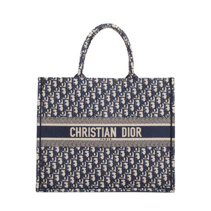 Christian Dior 2022 Ecru and Blue Dior Oblique Embroidery Large Book Tote Rovelle Bags