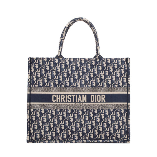 Christian Dior 2022 Ecru and Blue Dior Oblique Embroidery Large Book Tote Rovelle Bags