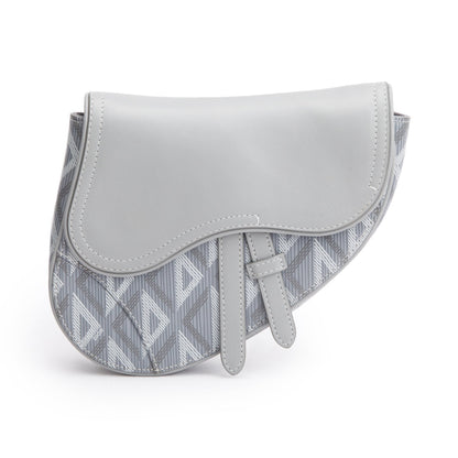 Christian Dior 2022 Grey Calfskin Leather CD Diamond Coated Canvas Mini Saddle Crossbody Bag Rovelle Bags