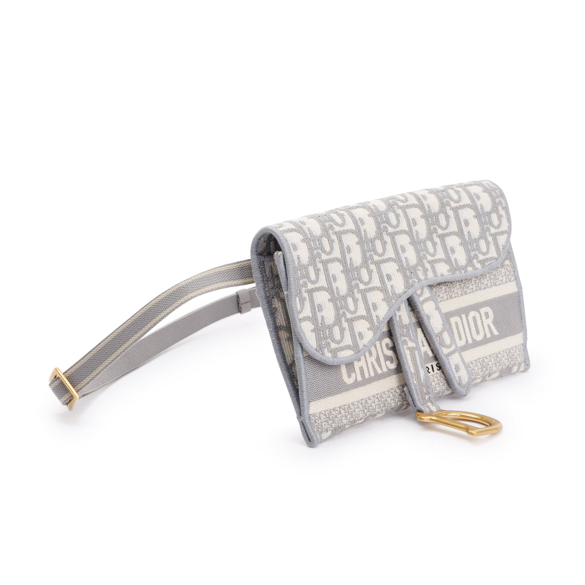 Christian Dior 2022 Grey Oblique Slim Saddle Belt Pouch Rovelle Bags