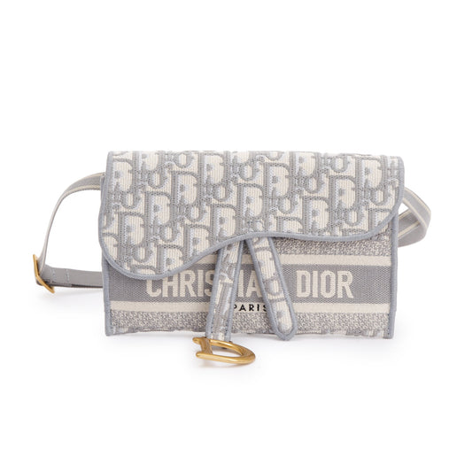 Christian Dior 2022 Grey Oblique Slim Saddle Belt Pouch Rovelle Bags