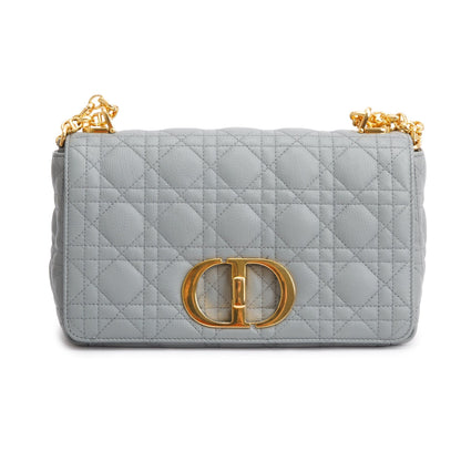 Christian Dior 2022 Grey Supple Cannage Calfskin Leather Medium Dior Caro Bag Rovelle Bags