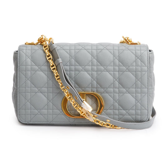 Christian Dior 2022 Grey Supple Cannage Calfskin Leather Medium Dior Caro Bag Rovelle Bags