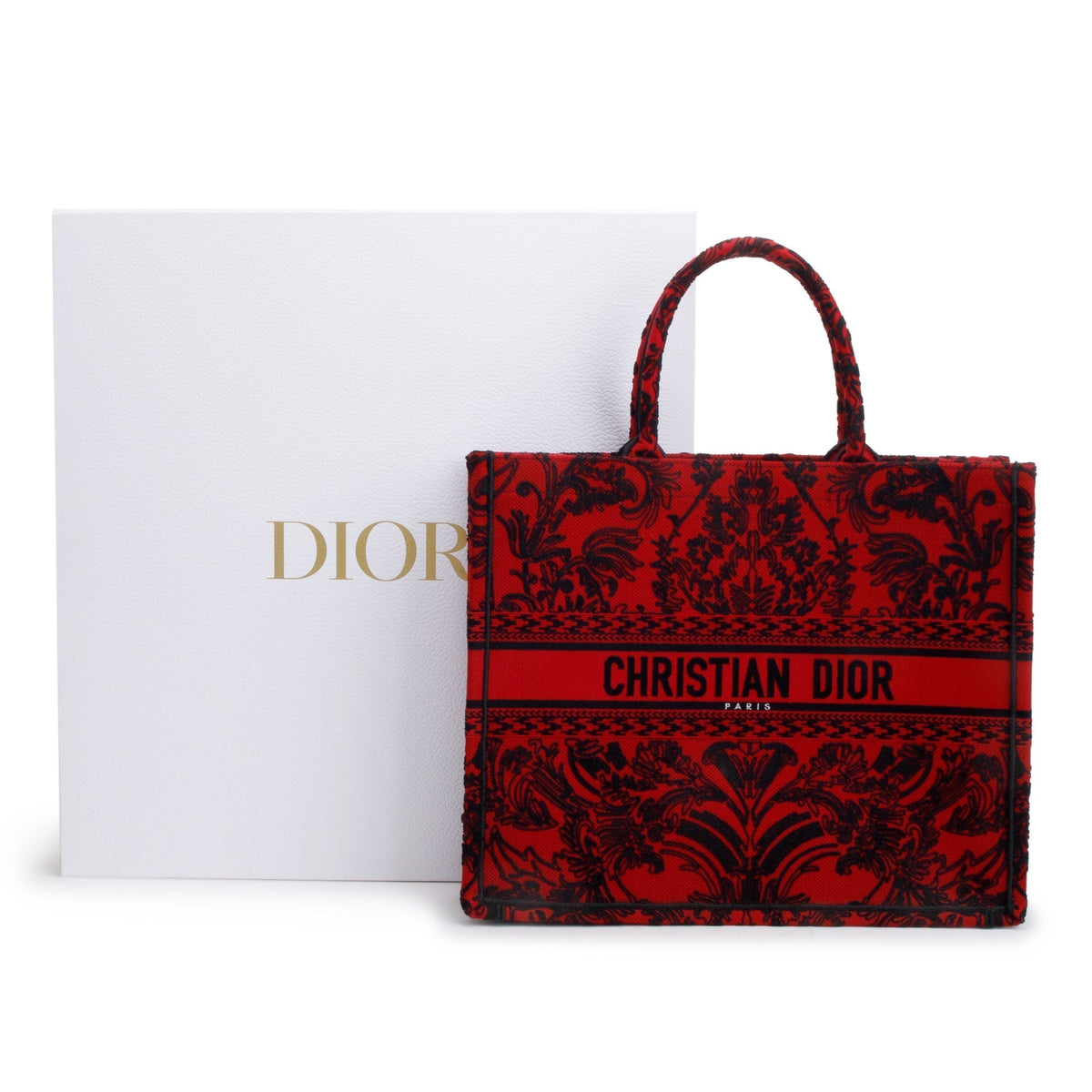Christian Dior 2022 Large Red and Black Toile de Jouy Embroidery Canvas Book Tote Rovelle Bags
