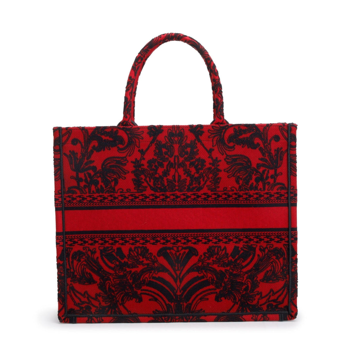 Christian Dior 2022 Large Red and Black Toile de Jouy Embroidery Canvas Book Tote Rovelle Bags
