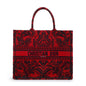 Christian Dior 2022 Large Red and Black Toile de Jouy Embroidery Canvas Book Tote Rovelle Bags