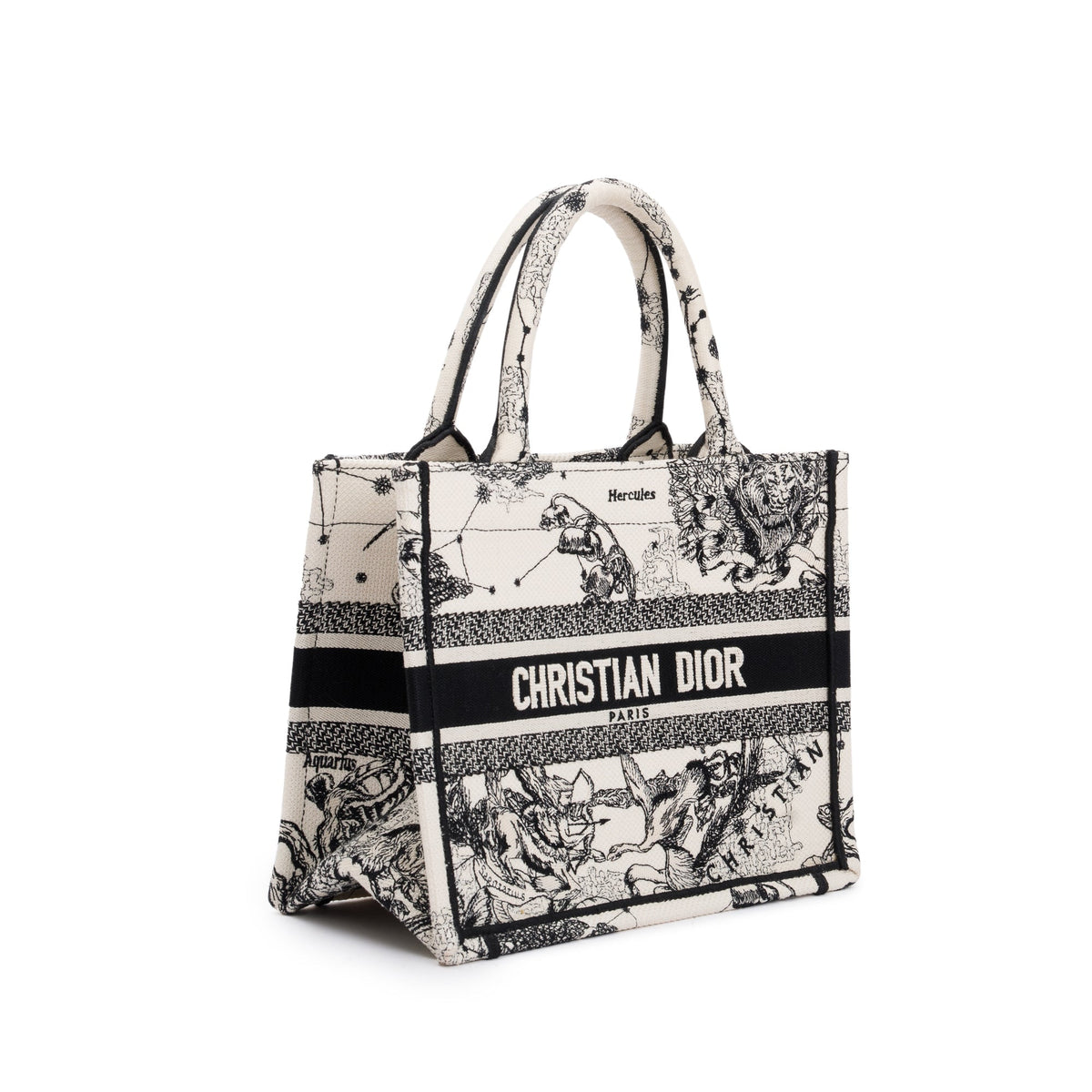 Christian Dior 2022 Latte & Black Toile de Jouy Zodiac Embroidery Small Book Tote Rovelle Bags