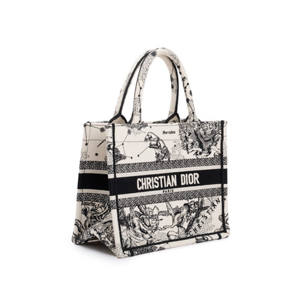 Christian Dior 2022 Latte & Black Toile de Jouy Zodiac Embroidery Small Book Tote Rovelle Bags