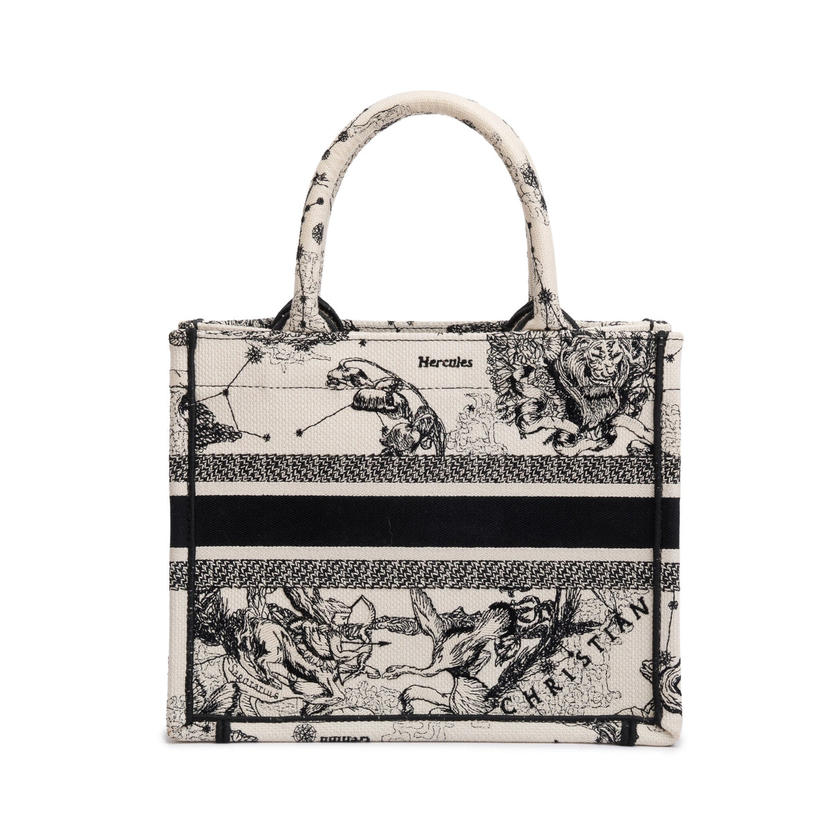 Christian Dior 2022 Latte & Black Toile de Jouy Zodiac Embroidery Small Book Tote Rovelle Bags