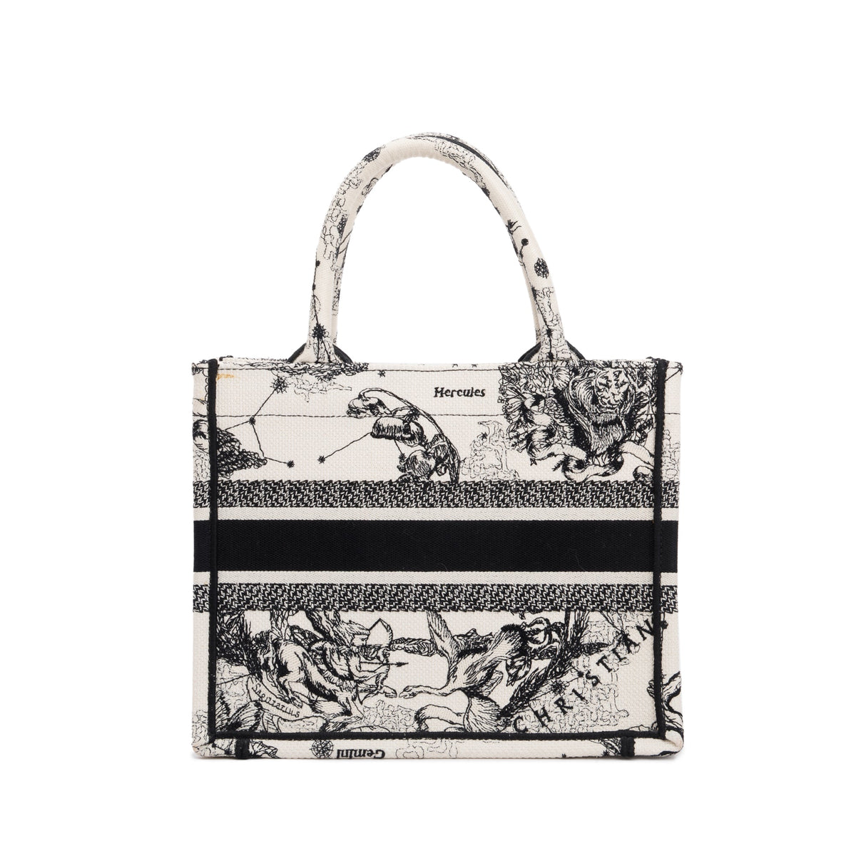 Christian Dior 2022 Latte & Black Toile de Jouy Zodiac Embroidery Small Book Tote Rovelle Bags