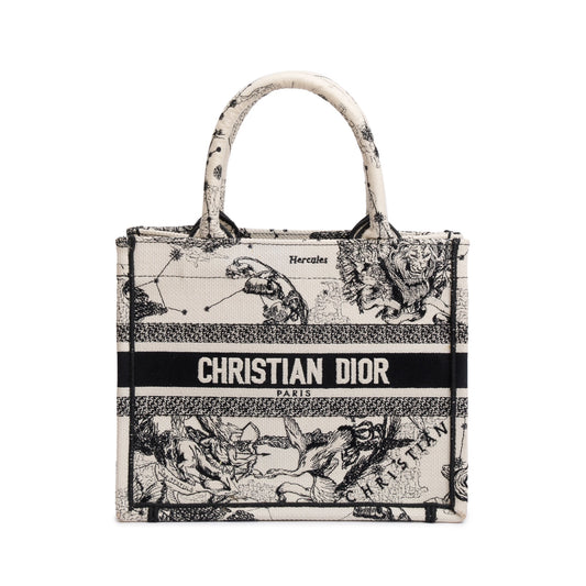 Christian Dior 2022 Latte & Black Toile de Jouy Zodiac Embroidery Small Book Tote Rovelle Bags