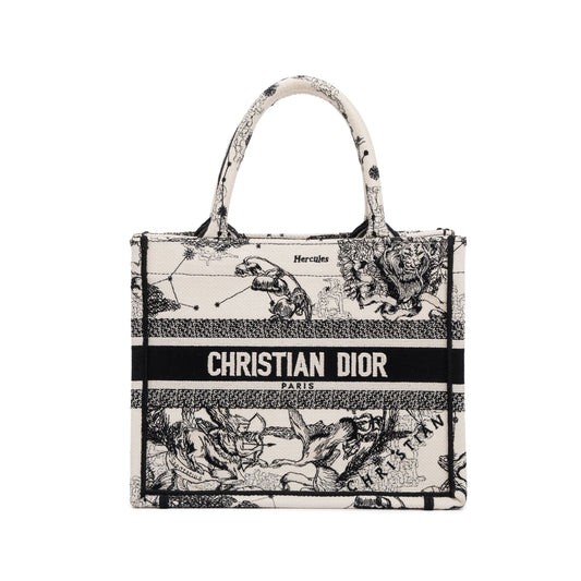 Christian Dior 2022 Latte & Black Toile de Jouy Zodiac Embroidery Small Book Tote Rovelle Bags