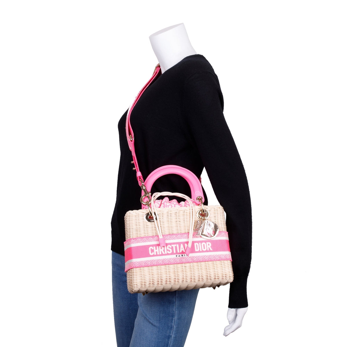 Christian Dior 2022 Natural Wicker Pink Oblique Medium Lady Dior Bag Rovelle Bags