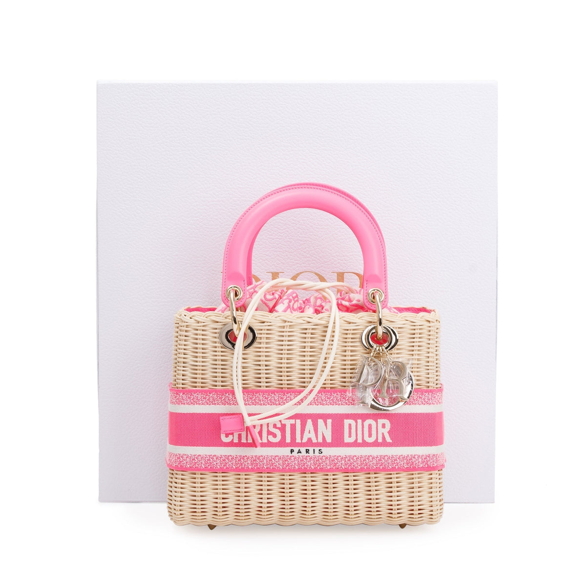 Christian Dior 2022 Natural Wicker Pink Oblique Medium Lady Dior Bag Rovelle Bags