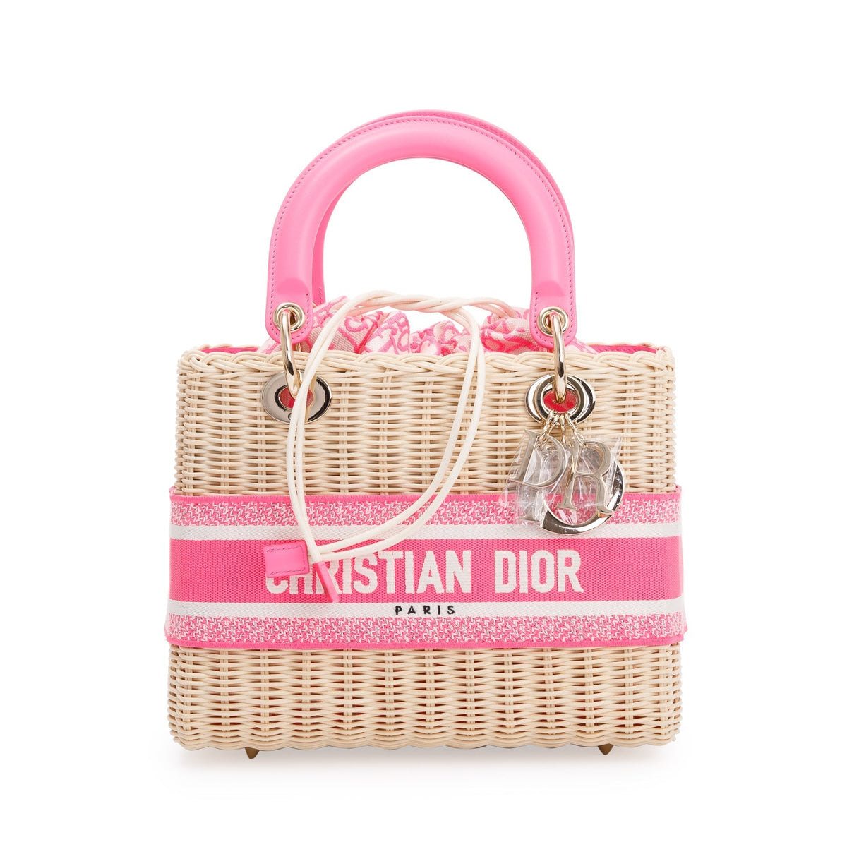 Christian Dior 2022 Natural Wicker Pink Oblique Medium Lady Dior Bag Rovelle Bags
