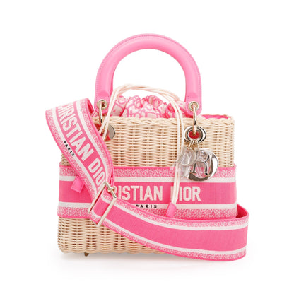 Christian Dior 2022 Natural Wicker Pink Oblique Medium Lady Dior Bag Rovelle Bags