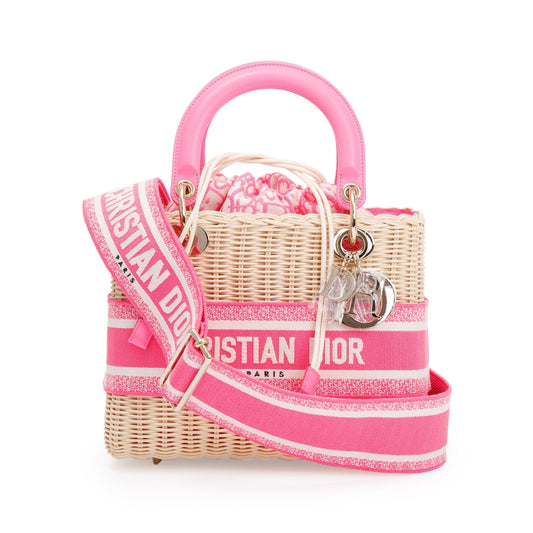 Christian Dior 2022 Natural Wicker Pink Oblique Medium Lady Dior Bag Rovelle Bags
