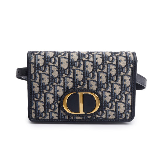 Christian Dior 2022 Navy Oblique 30 Montaigne 2-In-1 Pouch Bag Rovelle Bags