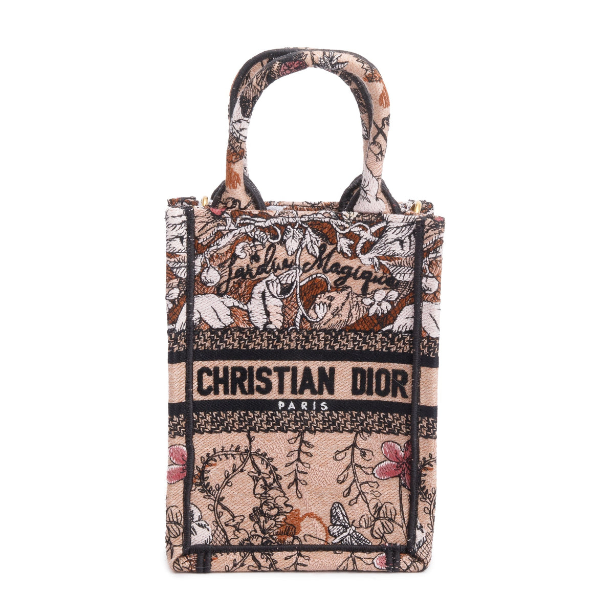Christian Dior 2022 Pink Jardin Magique Embroidered Mini Vertical Book Tote Rovelle Bags