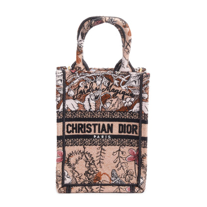 Christian Dior 2022 Pink Jardin Magique Embroidered Mini Vertical Book Tote Rovelle Bags