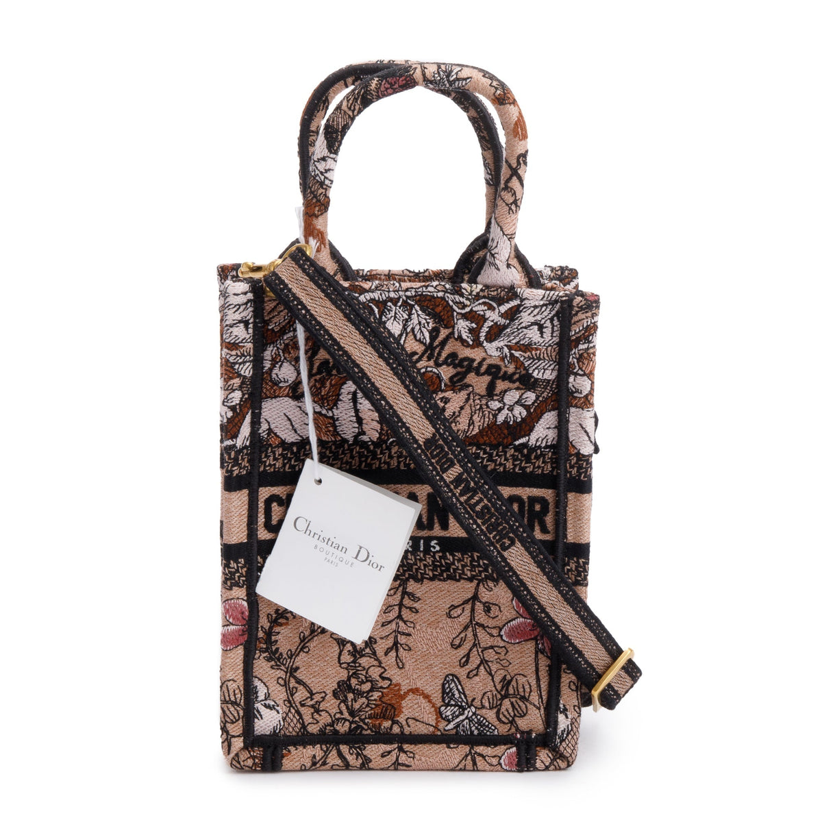 Christian Dior 2022 Pink Jardin Magique Embroidered Mini Vertical Book Tote Rovelle Bags