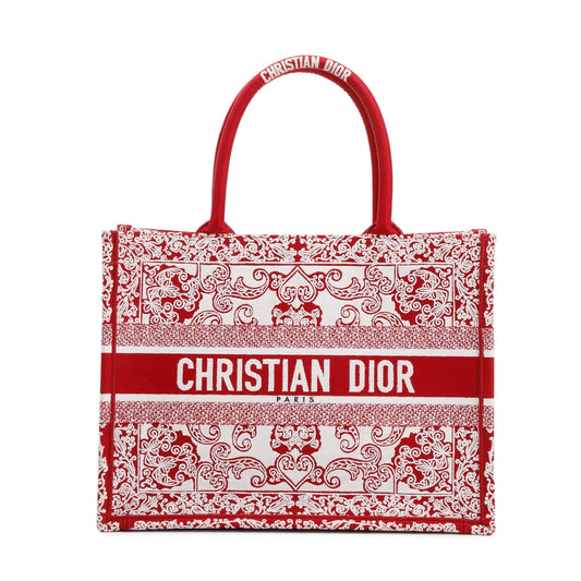 Christian Dior 2022 Red & White Bandana Embroidery Medium Book Tote Rovelle Bags