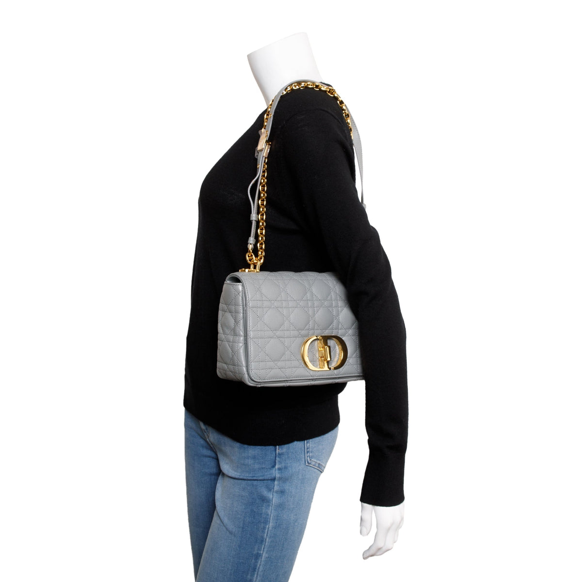 Christian Dior 2022 Stone Gray Supple Cannage Calfskin Leather Medium Dior Caro Bag Rovelle Bags