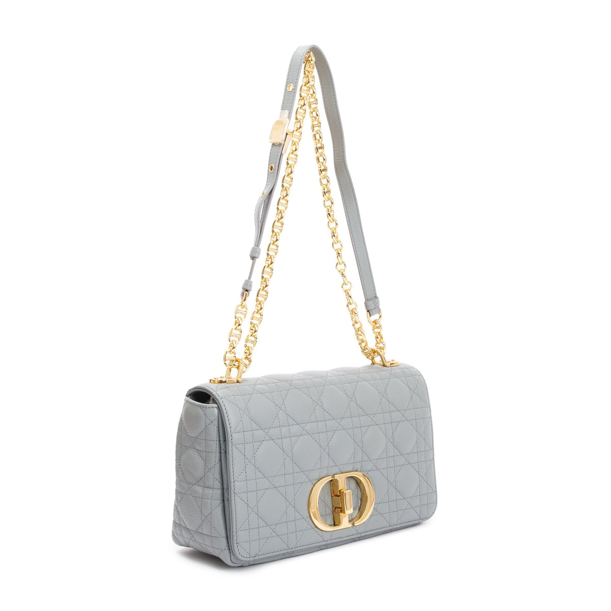 Christian Dior 2022 Stone Gray Supple Cannage Calfskin Leather Medium Dior Caro Bag Rovelle Bags