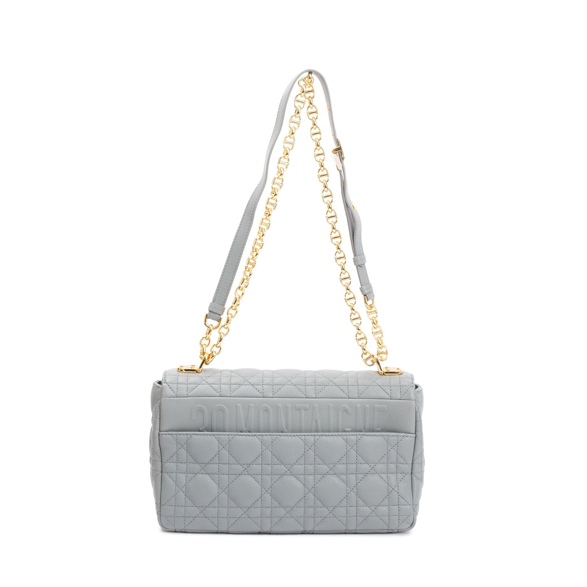 Christian Dior 2022 Stone Gray Supple Cannage Calfskin Leather Medium Dior Caro Bag Rovelle Bags
