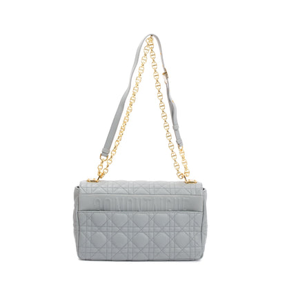 Christian Dior 2022 Stone Gray Supple Cannage Calfskin Leather Medium Dior Caro Bag Rovelle Bags
