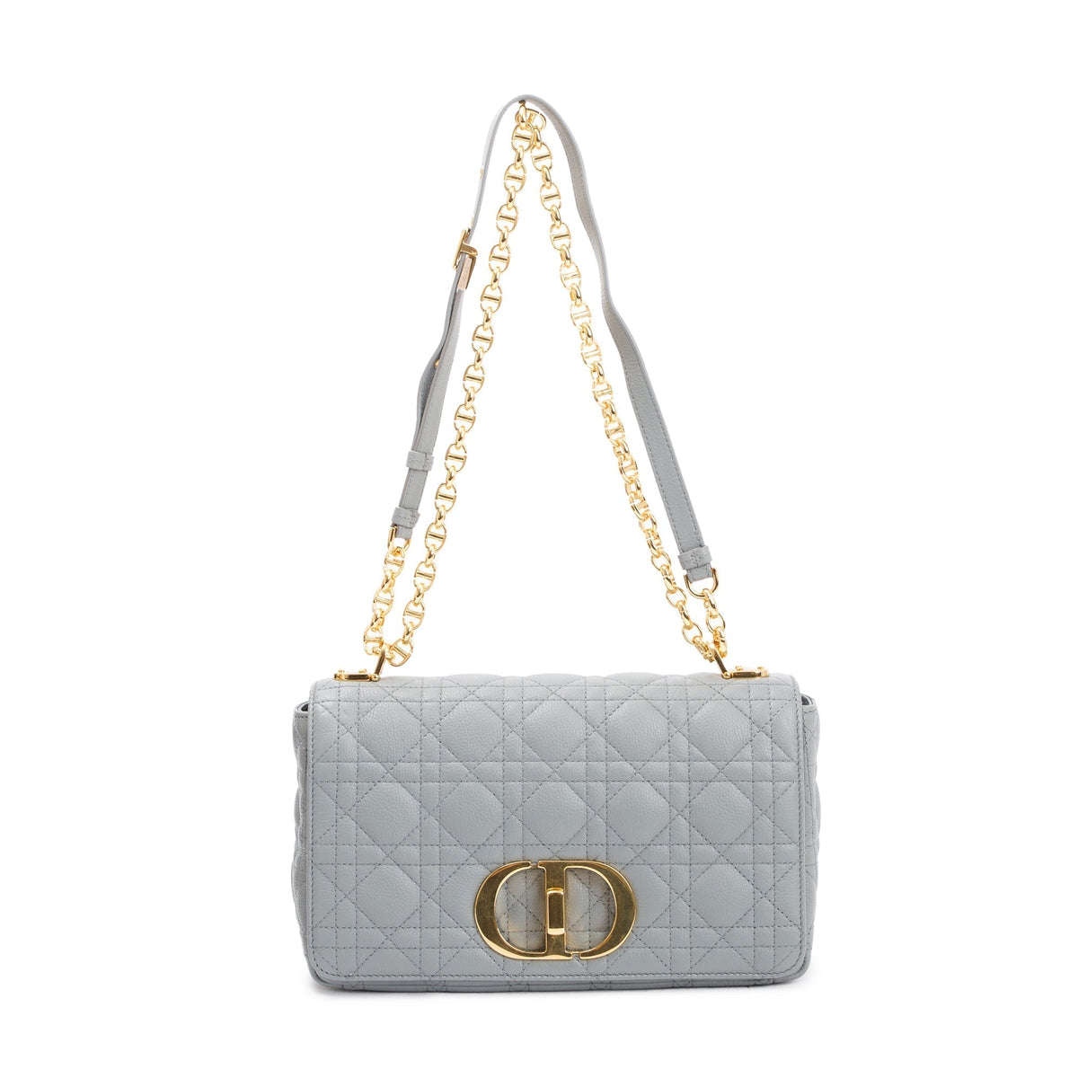 Christian Dior 2022 Stone Gray Supple Cannage Calfskin Leather Medium Dior Caro Bag Rovelle Bags