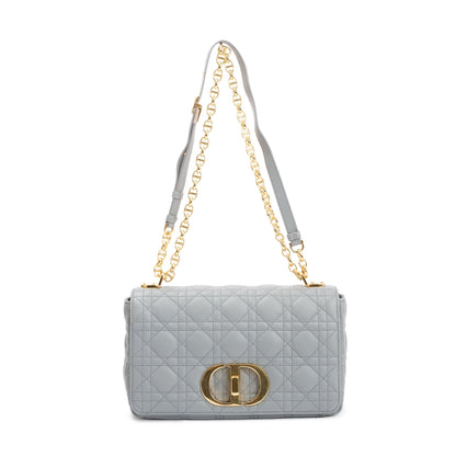 Christian Dior 2022 Stone Gray Supple Cannage Calfskin Leather Medium Dior Caro Bag Rovelle Bags