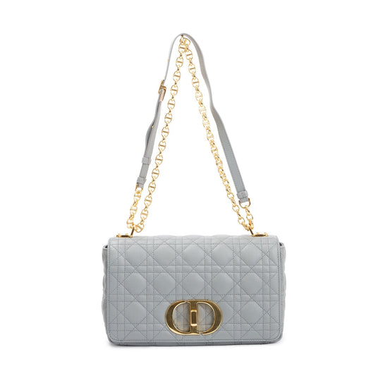Christian Dior 2022 Stone Gray Supple Cannage Calfskin Leather Medium Dior Caro Bag Rovelle Bags