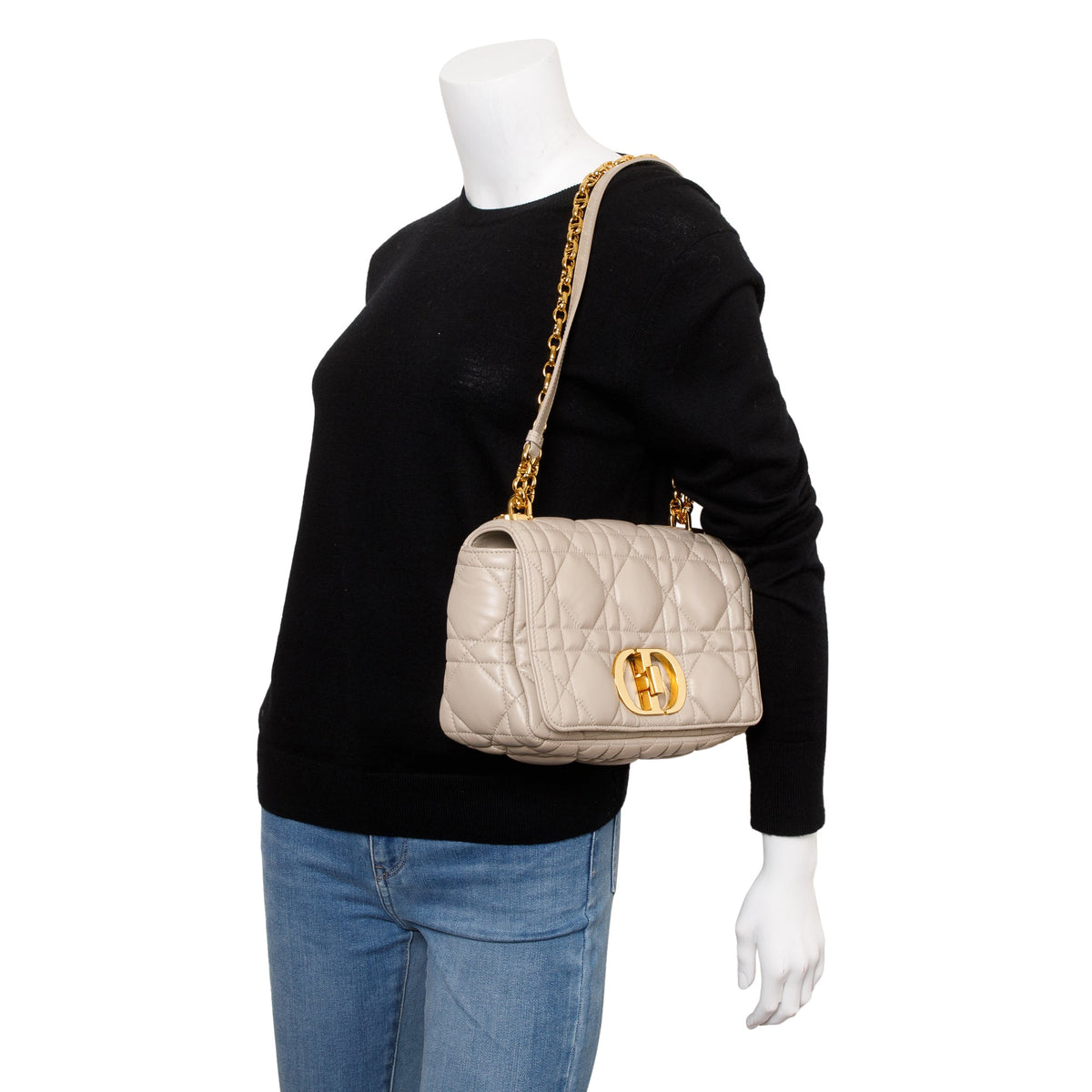 Christian Dior 2022 Taupe Supple Cannage Calfskin Leather Medium Dior Caro Bag Rovelle Bags