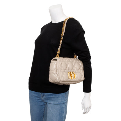 Christian Dior 2022 Taupe Supple Cannage Calfskin Leather Medium Dior Caro Bag Rovelle Bags