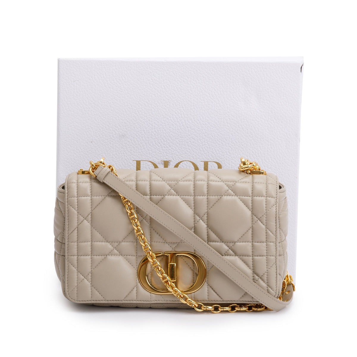 Christian Dior 2022 Taupe Supple Cannage Calfskin Leather Medium Dior Caro Bag Rovelle Bags