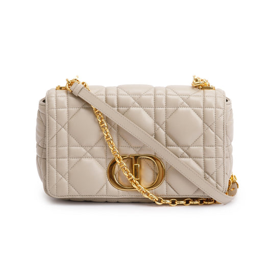 Christian Dior 2022 Taupe Supple Cannage Calfskin Leather Medium Dior Caro Bag Rovelle Bags